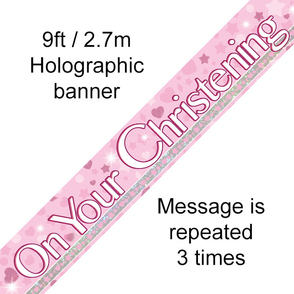 On Your Christening 9ft Holographic Banner