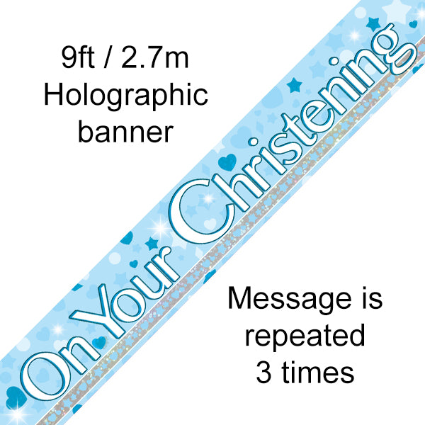 On Your Christening Boy 9ft Holographic Banner