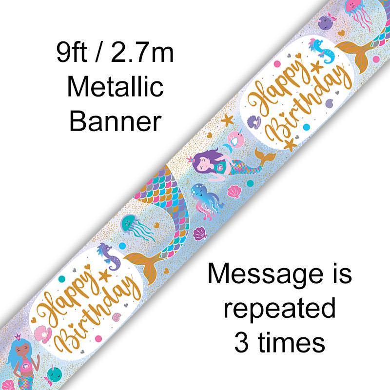 Banner Shimmering Mermaid Birthday Iridecent