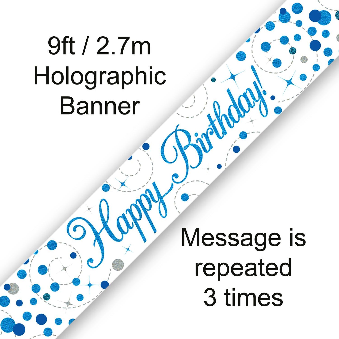 Banner Sparkling Fizz Birthday Blue Holographic