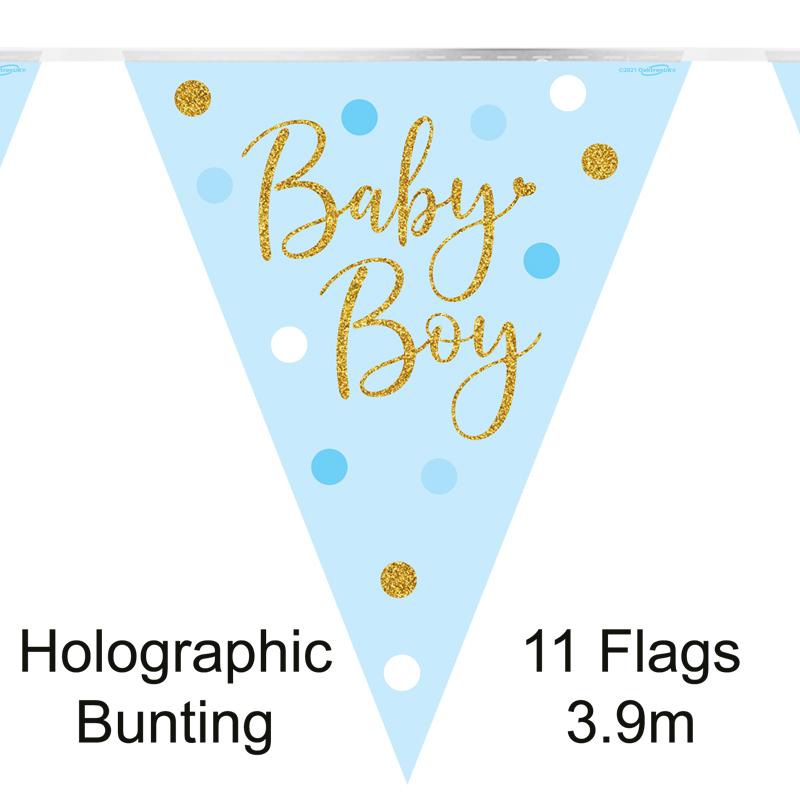 Party Bunting Sparkling Baby Boy Dots Holographic 11 flags 3.9m