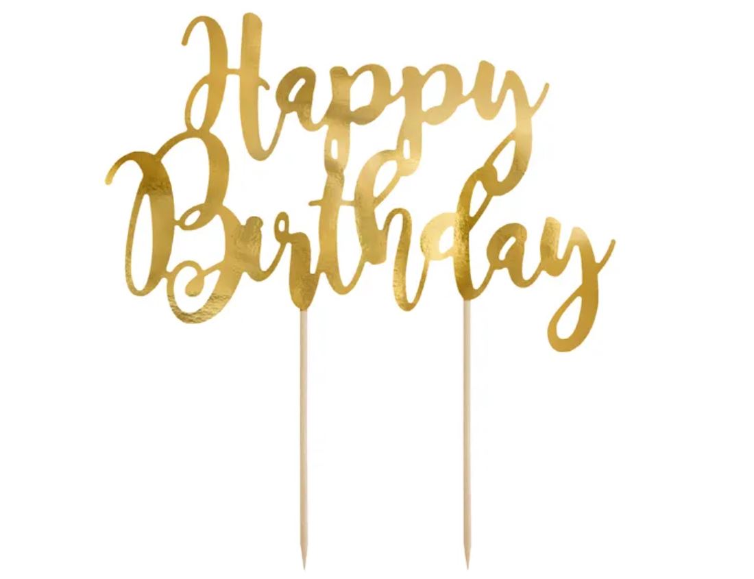Cake Topper Happy Birthday Gold 22.5cm