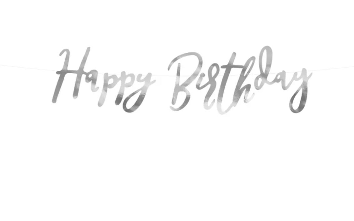 Banner Happy Birthday Silver 16.5x62cm