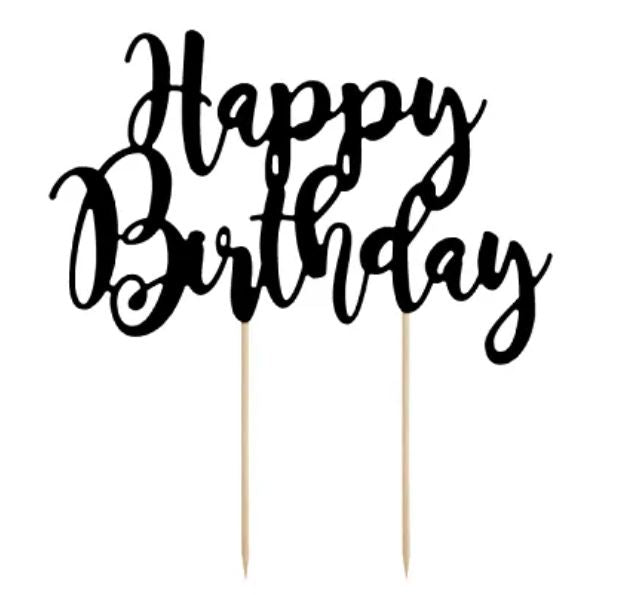 Cake Topper Happy Birthday Black 22.5cm