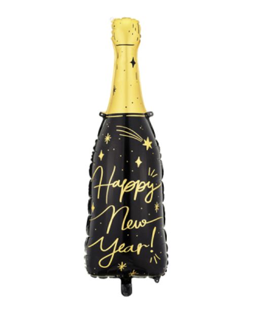 Foil Balloon Happy New Year Bottle Black