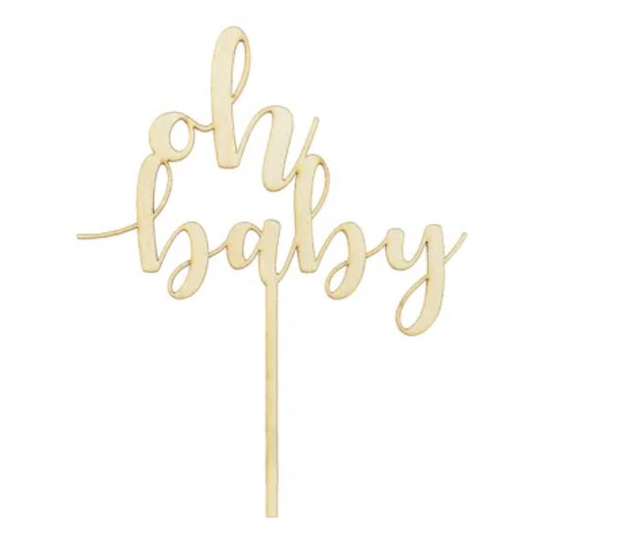 Wooden Cake Topper Oh Baby 17cm