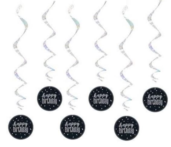 6 Black Prismatic Hanging Decoration Swirls 32"