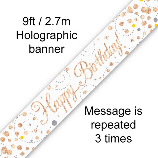 Sparkling Fizz Birthday White & Rose Gold Holographic