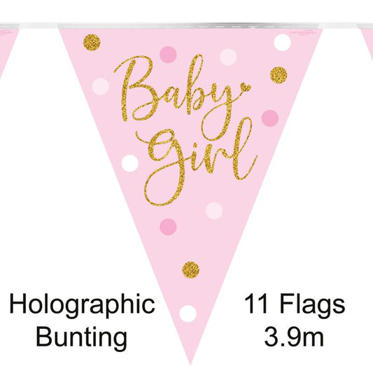 Party Bunting Sparkling Baby Girl Dots Holographic 11 flags 3.9m