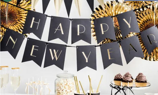 Happy New Year Black & Gold Banner