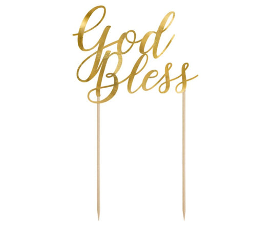 Cake Topper God Bless Gold