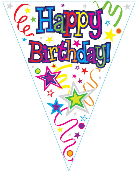 Happy Birthday Party Bunting Ribbons and Stars 11 flags 3.9m